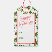 Aangepaste klassieke feestdag Groene Holly Red Ber Cadeaulabel (Voorkant)