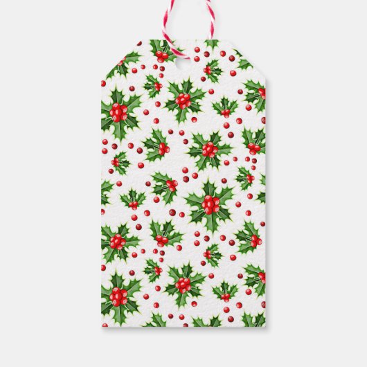 Aangepaste klassieke feestdag Groene Holly Red Ber Cadeaulabel (Achterkant)