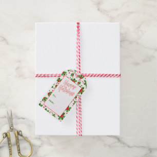 Aangepaste klassieke feestdag Groene Holly Red Ber Cadeaulabel