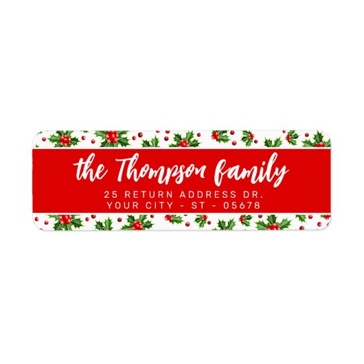 Aangepaste klassieke feestdag Groene Holly Red Ber Etiket (Voorkant)