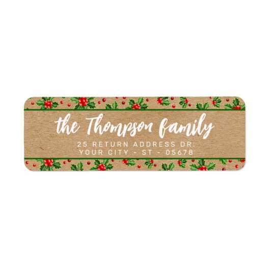 Aangepaste klassieke feestdag Groene Holly Red Ber Etiket (Voorkant)