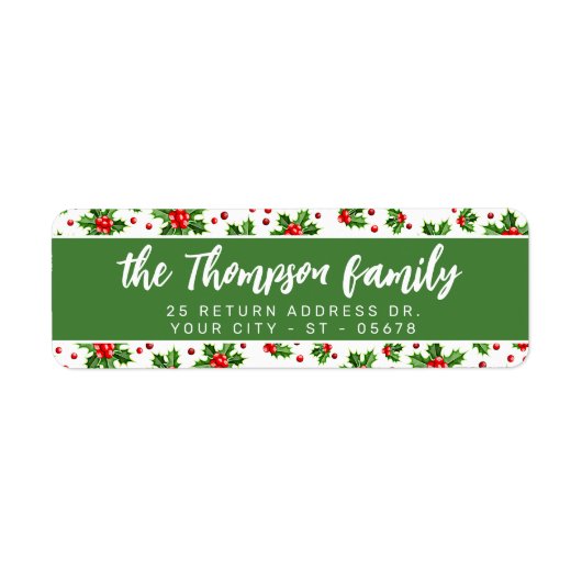 Aangepaste klassieke feestdag Groene Holly Red Ber Etiket (Voorkant)
