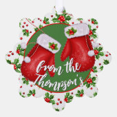 Aangepaste klassieke feestdag Groene Holly Red Ber Ornament Kaart (Achterkant)