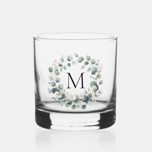 Aangepaste Klassieke Groene Eucalyptus Bladkrans Whisky Glas (Voorkant)