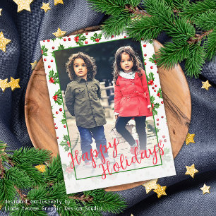 Aangepaste klassieke groene Holly rode bessen Feestdagenkaart