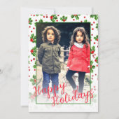 Aangepaste klassieke groene Holly rode bessen Feestdagenkaart (Voorkant)