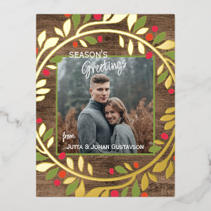 Aangepaste klassieke groene hulst rode bessen blad folie feestdagen briefkaart