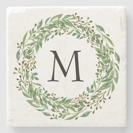 Aangepaste Klassieke Groene Laurel Krans Blad Patr Stenen Onderzetter (Voorkant)