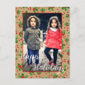 Aangepaste Klassieke Kerst Groen Stekelblad Rode B Briefkaart (Voorkant)