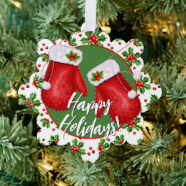 Aangepaste Klassieke Kerst Groen Stekelblad Rode B Ornament Kaart