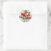 Aangepaste Klassieke Kerst Groen Stekelblad Rode B Ronde Sticker (Tas)