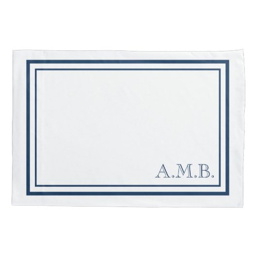 Aangepaste Klassieke marineblauwmonogram standaard Kussensloop (Achterkant)