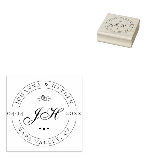 Aangepaste klassieke script-Initialen | De datum o Rubberstempel (Gestempeld)