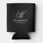Aangepaste Klassieke Zwarte en Witte Monogram Groo Blikjeskoeler (Voorkant)