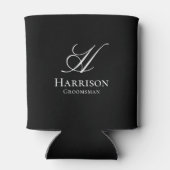 Aangepaste Klassieke Zwarte en Witte Monogram Groo Blikjeskoeler (Achterkant)