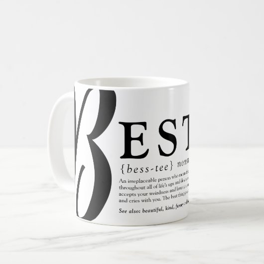 Aangepaste klauut Bestie Definitie Afkorting Koffiemok (Voorkant links)