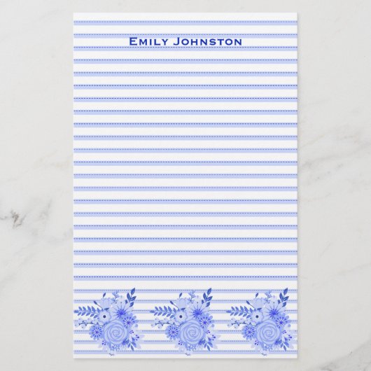 Aangepaste kledingbenodigdheden met blauwe Floral Briefpapier (Voorkant)