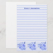 Aangepaste kledingbenodigdheden met blauwe Floral Briefpapier (Voorkant / Achterkant)