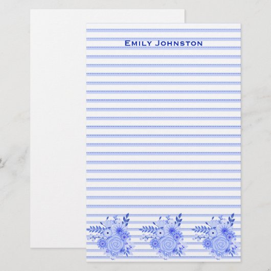 Aangepaste kledingbenodigdheden met blauwe Floral Briefpapier (Voorkant / Achterkant)