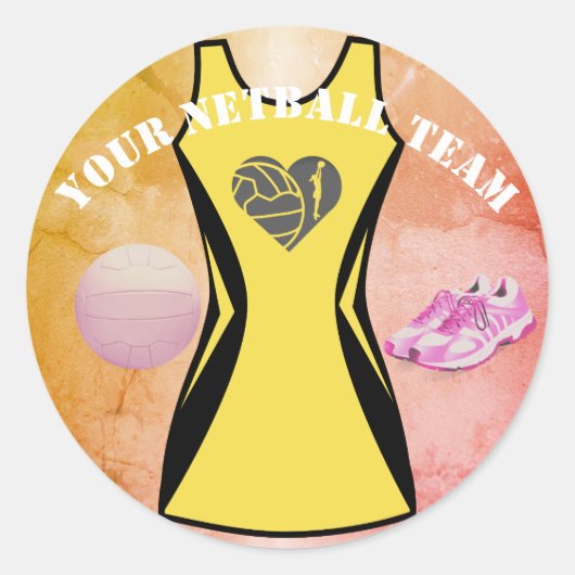 Aangepaste kleedkleur Gepersonaliseerd Netball Tea Ronde Sticker (Voorkant)