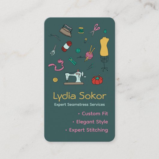 Aangepaste kleermakerij en wijzigingen Naadstress Visitekaartje (Voorkant)