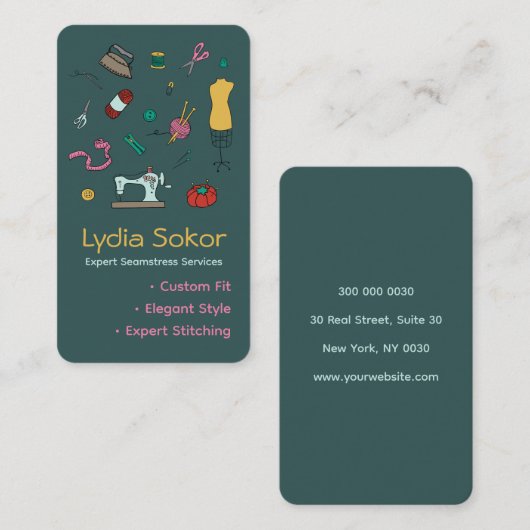 Aangepaste kleermakerij en wijzigingen Naadstress Visitekaartje (Voorkant / Achterkant)