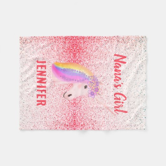 Aangepaste kleindochter Roze Unicorn Fleece Deken (Voorkant (Horizontaal))
