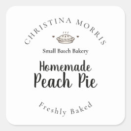 Aangepaste kleine batch bakkerij perzik taart rond vierkante sticker