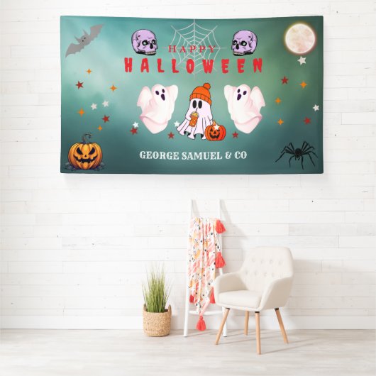 Aangepaste kleine bedrijfslogo Halloween-feestbann Spandoek (Insitu)
