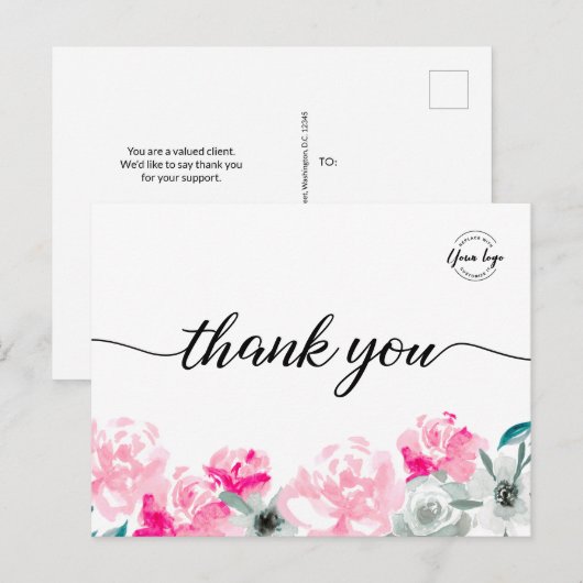 Aangepaste kleine bedrijven logo Waterverf Floral Briefkaart (Voorkant / Achterkant)