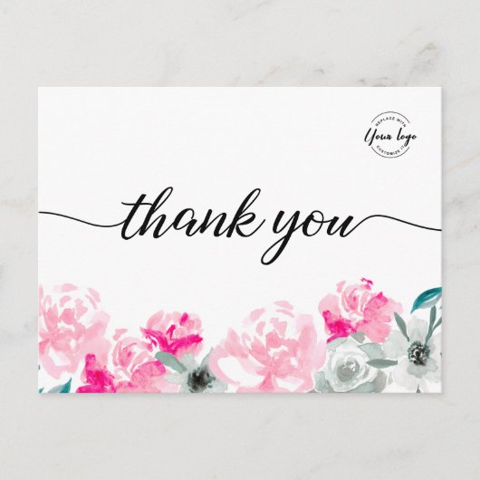 Aangepaste kleine bedrijven logo Waterverf Floral Briefkaart (Voorkant)