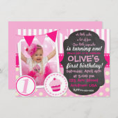 Aangepaste kleine cupcake 1e uitnodiging voor gebo (Voorkant / Achterkant)