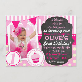 Aangepaste kleine cupcake 1e uitnodiging voor gebo