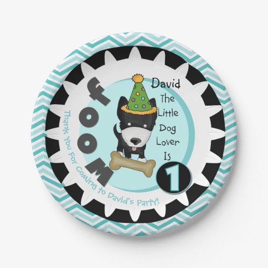 Aangepaste kleine Hondenliefhebber 1st Verjaardags Papieren Bordje (Voorkant)