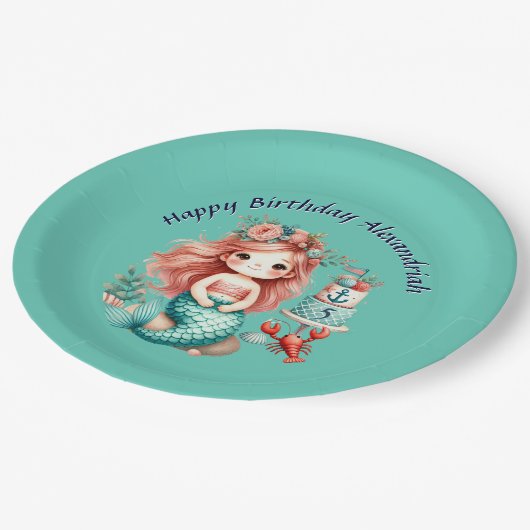 Aangepaste kleine meisjes zeemeermin verjaardagsfe papieren bordje (Gekanteld)