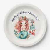 Aangepaste Kleine Meisjes Zeemeermin Verjaardagsfe Papieren Bordje (Voorkant)