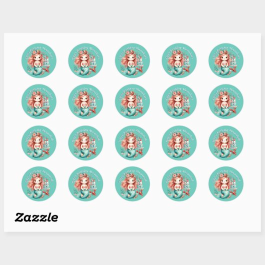 Aangepaste kleine meisjes zeemeermin verjaardagsfe ronde sticker (Vel)