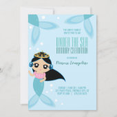 Aangepaste kleine MERMAID BIRTHDAY zwart haar Kaart (Voorkant)