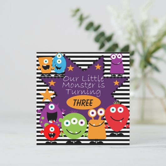 Aangepaste kleine monster-verjaardag uitnodigingen (Staand voorkant)