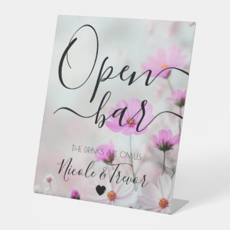 Aangepaste Kleine Mooie Roze Bloemen Bruiloft Open Reclamebord Met Voetstuk