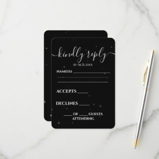 Aangepaste Kleine Sterren Minimalistische Zwarte RSVP Kaartje