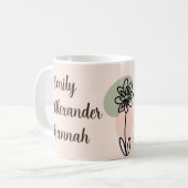Aangepaste Kleinkinderen Namen Minimale Bloemlijn  Koffiemok (Voorkant links)