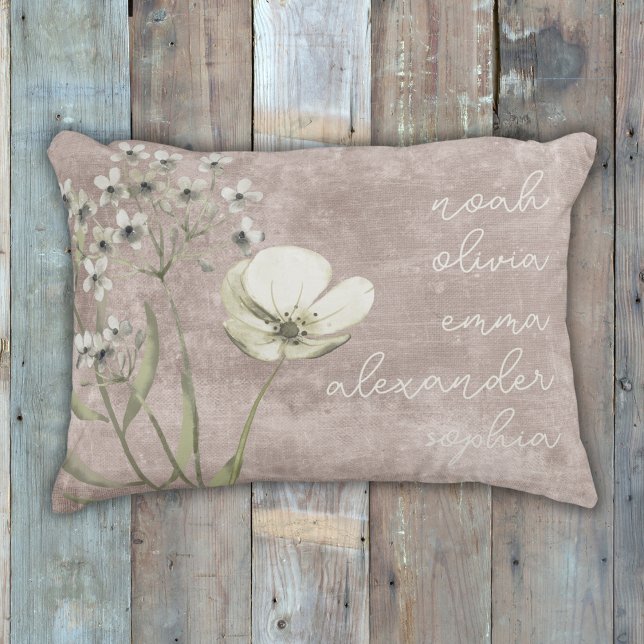 Aangepaste kleinkinderen Namen Rustieke Bloemen Sc Accent Kussen (Creator heeft geüpload)