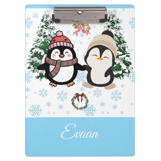 Aangepaste klembord met schattige Kerstpinguïns (Voorkant)