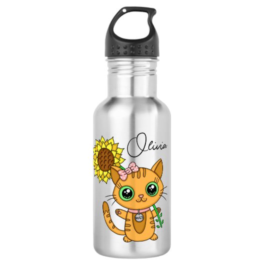 Aangepaste klep van de kutkat Kawaii Waterfles (Voorkant)