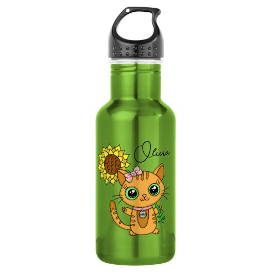 Aangepaste klep van de kutkat Kawaii Waterfles (Voorkant)