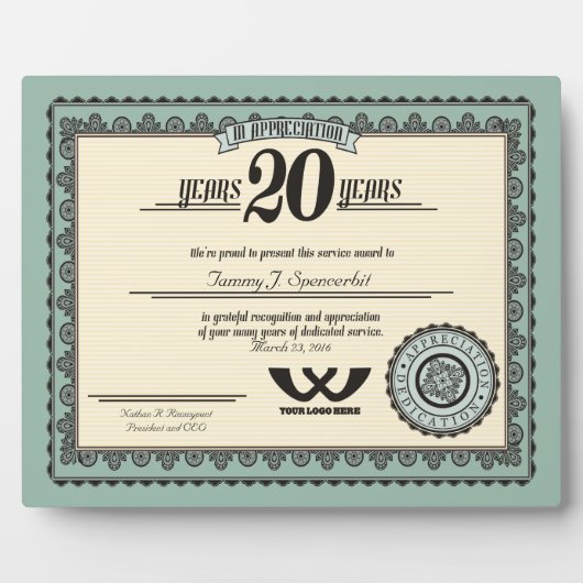 Aangepaste kleur 20-jarige uitreiking van arbeidsb fotoplaat (Voorkant)