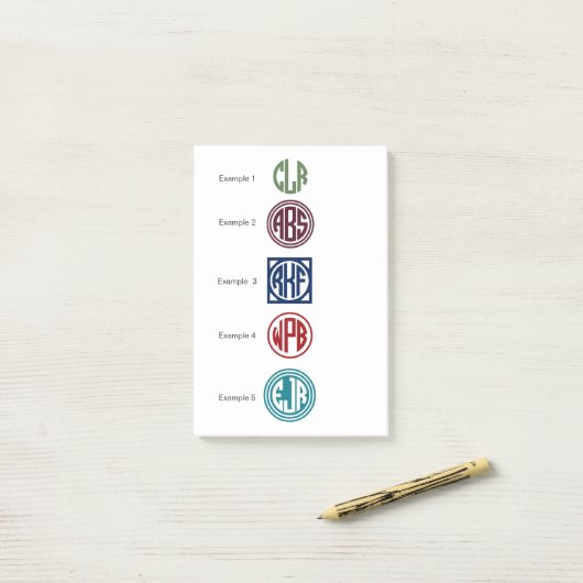Aangepaste kleur 3 Initiaal Cirkelmonogram Post-it® Notes (Op bureau)