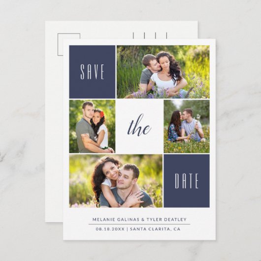 Aangepaste Kleur 4 Foto Opslaan van de datum Brief Aankondigingskaart (Voorkant / Achterkant)