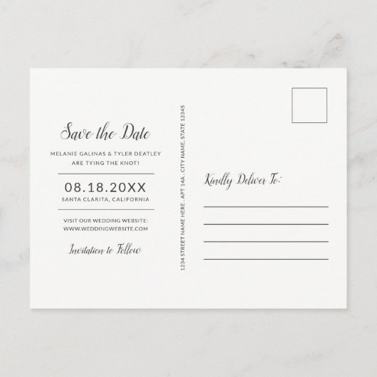 Aangepaste Kleur 4 Foto Opslaan van de datum Brief Aankondigingskaart (Achterkant)